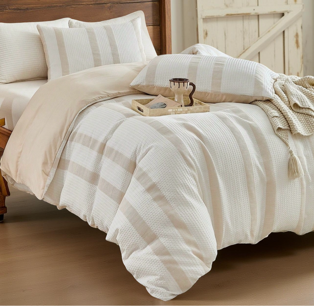 2/3pcs Khaki Waffle Polyester Duvet Cover Set, Stylish Modern Bedding Set For All Seasons, Soft, Breathable, Machine Washable (1 Duvet Cover + 1/2 Pillowcase)