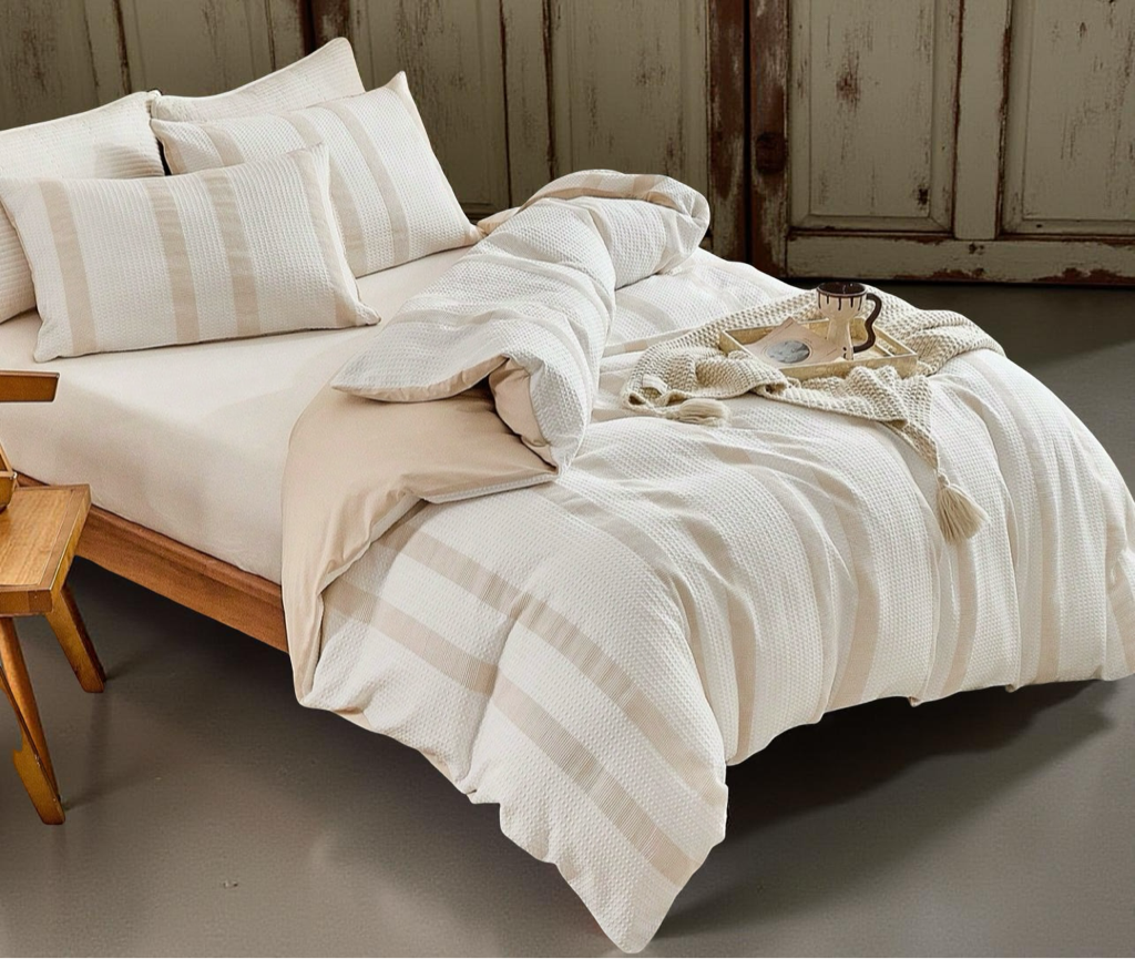 2/3pcs Khaki Waffle Polyester Duvet Cover Set, Stylish Modern Bedding Set For All Seasons, Soft, Breathable, Machine Washable (1 Duvet Cover + 1/2 Pillowcase)