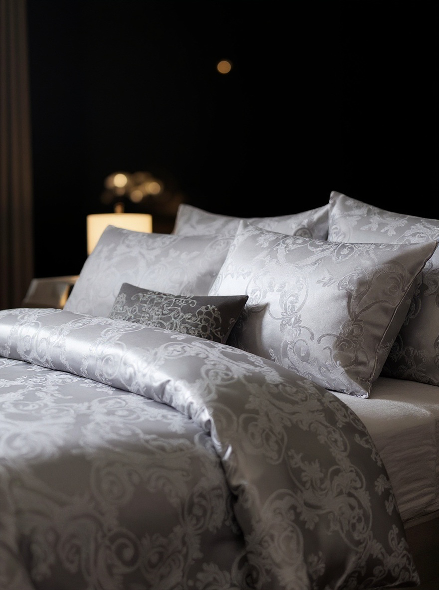 1set Jacquard Satin Duvet Cover Set, 3pcs (1 Duvet Cover + 2 Pillowcases), Soft And Comfortable, Suitable For Bedroom And Living Room, Coreless