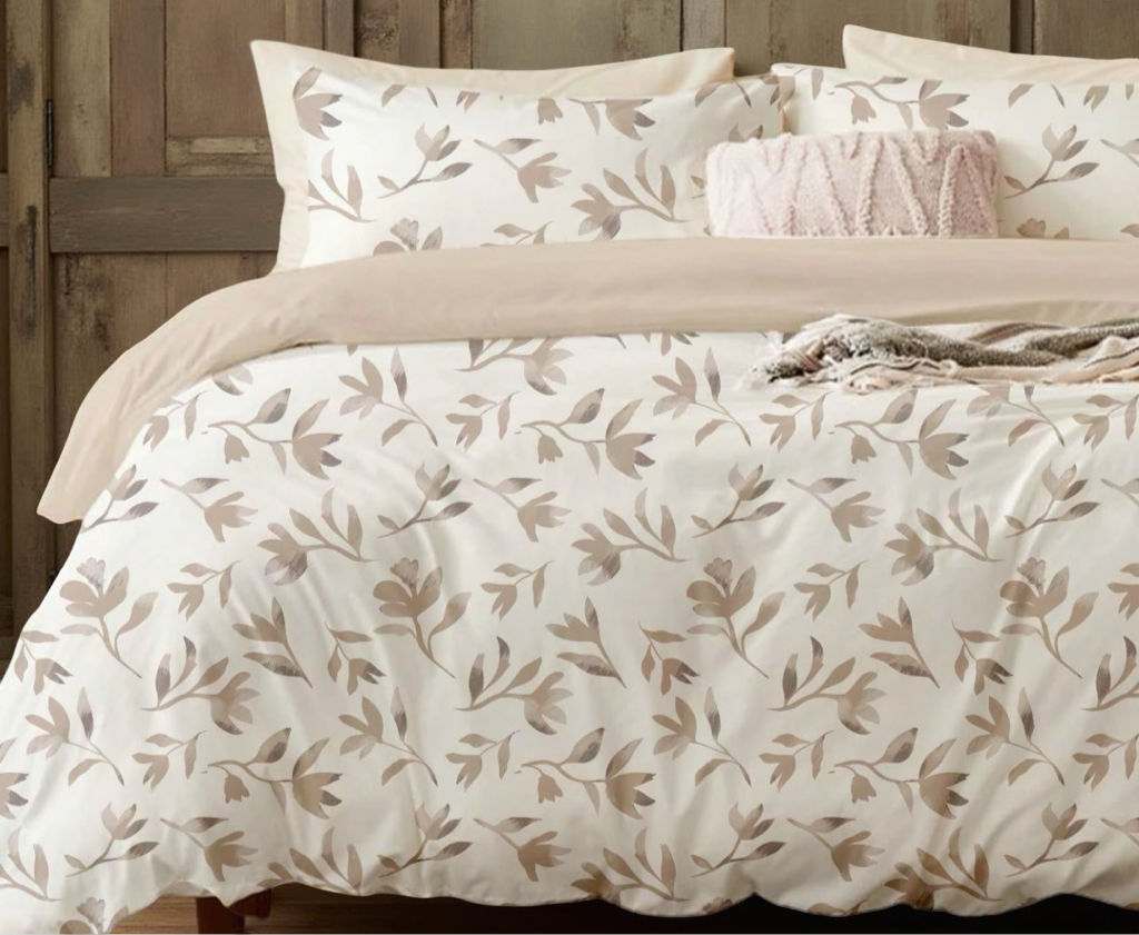 2/3pcs Khaki Leaf Printed Duvet Cover Set, Soft And Breathable, Chic Lovely Decorative Bed Sprea Bed Cover For Home Bedding And School Bedding Dorm Essentials, Perfectly Fits Twin Full King Queen All Size Bed