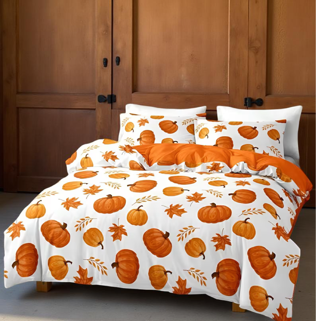 3pcs/Set Halloween Cute Ghost Pumpkin Digital Print Duvet Cover Set(1 Duvet Cover & 2 Pillowcase)Soft And Skin-Friendly Duvet Cover Bedding Set For Home, All Season Bed Sheets Set Halloween Gift