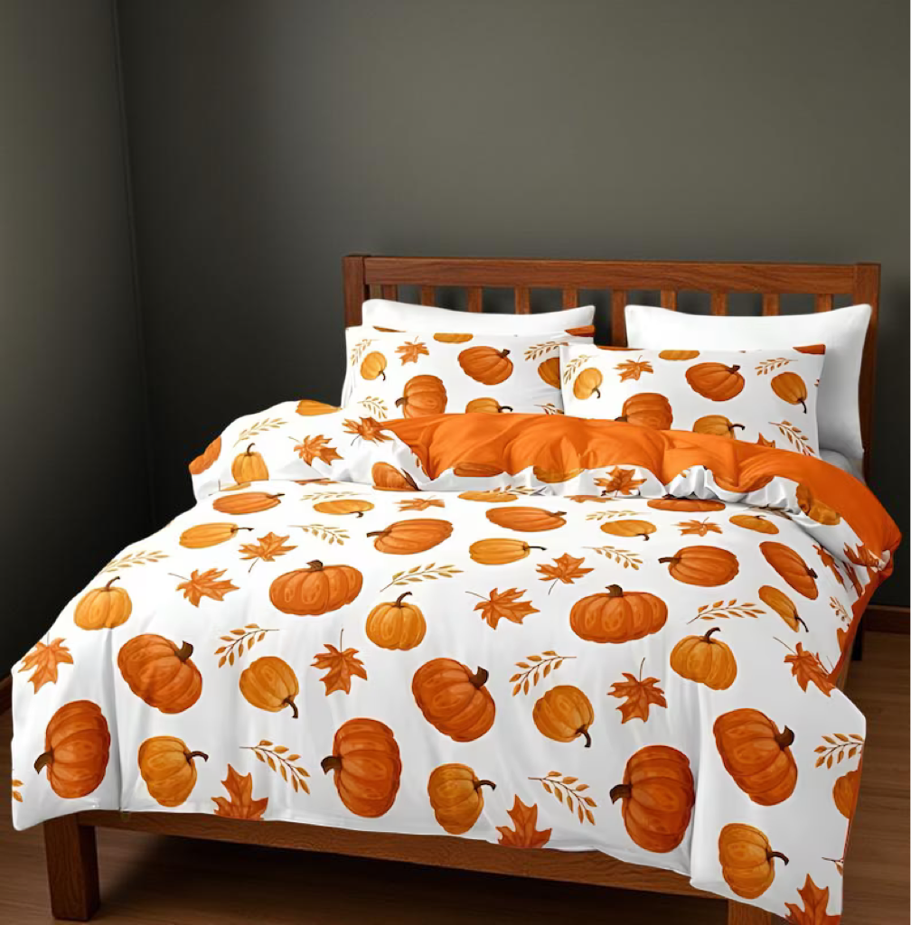 3pcs/Set Halloween Cute Ghost Pumpkin Digital Print Duvet Cover Set(1 Duvet Cover & 2 Pillowcase)Soft And Skin-Friendly Duvet Cover Bedding Set For Home, All Season Bed Sheets Set Halloween Gift