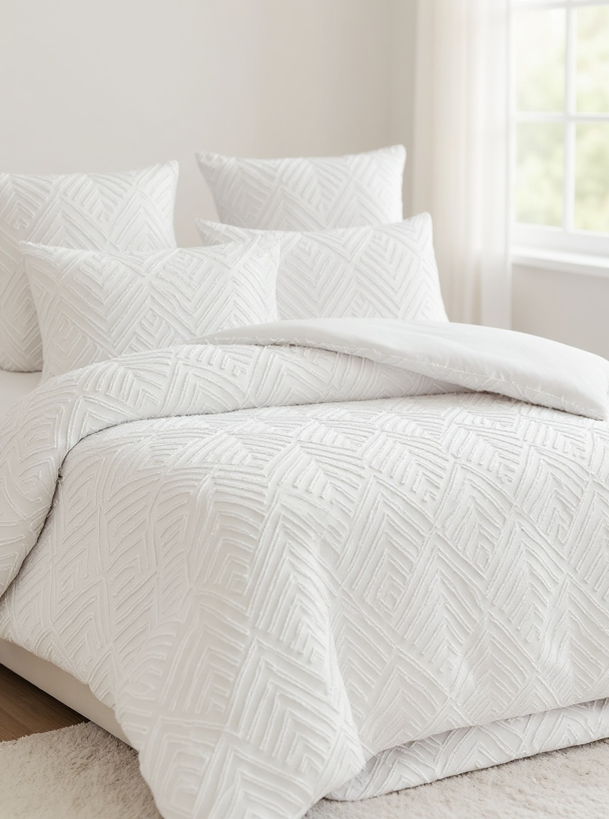 2/3PCS White Stripe Pattern Tufted Textured Polyester Duvet Cover Set, Boho Shabby Chic Bedding Set For All Seasons Use (1 Duvet Cover+ 1/2 Pillowshams), Soft & Breathable, No Filler