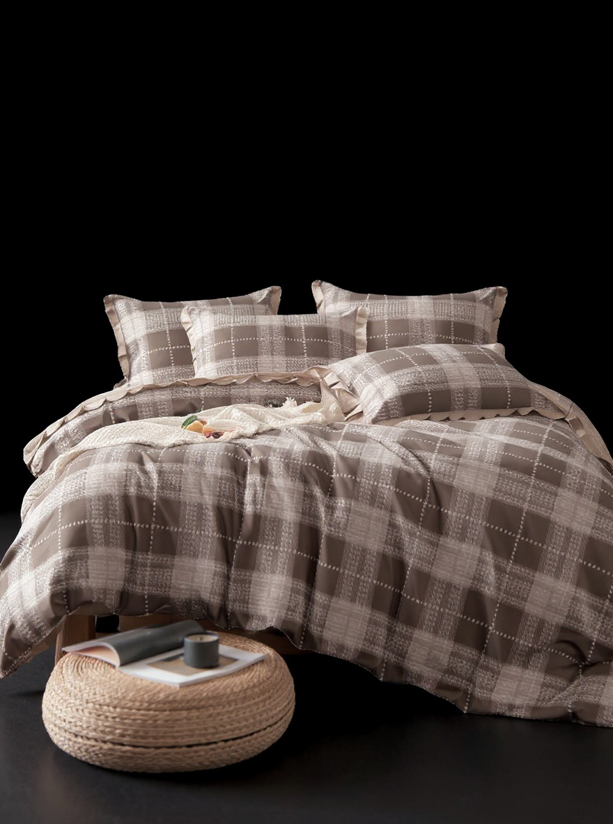 Sweet Checkered Duvet Cover Set - Yellow & Khaki Gingham With Flounce Trim - 100% Soft Polyester - Includes 1 Duvet & 1/2 Pillowcases (Multiple Sizes)