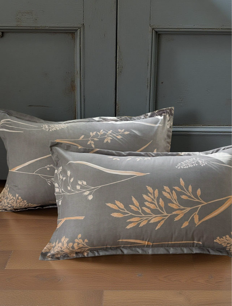 4pcs Grey & Brown Botanical Leaf Print Bedding Set (1pc Duvet Cover, 2pcs Pillowcase, 1pc Flat Sheet), Elegant Pastoral Style, Skin-Friendly And Comfortable, Suitable For Single/Double Bed, All Seasons