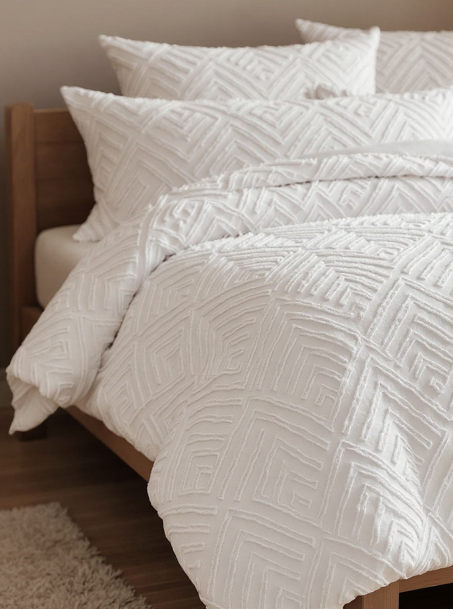 2/3PCS White Stripe Pattern Tufted Textured Polyester Duvet Cover Set, Boho Shabby Chic Bedding Set For All Seasons Use (1 Duvet Cover+ 1/2 Pillowshams), Soft & Breathable, No Filler