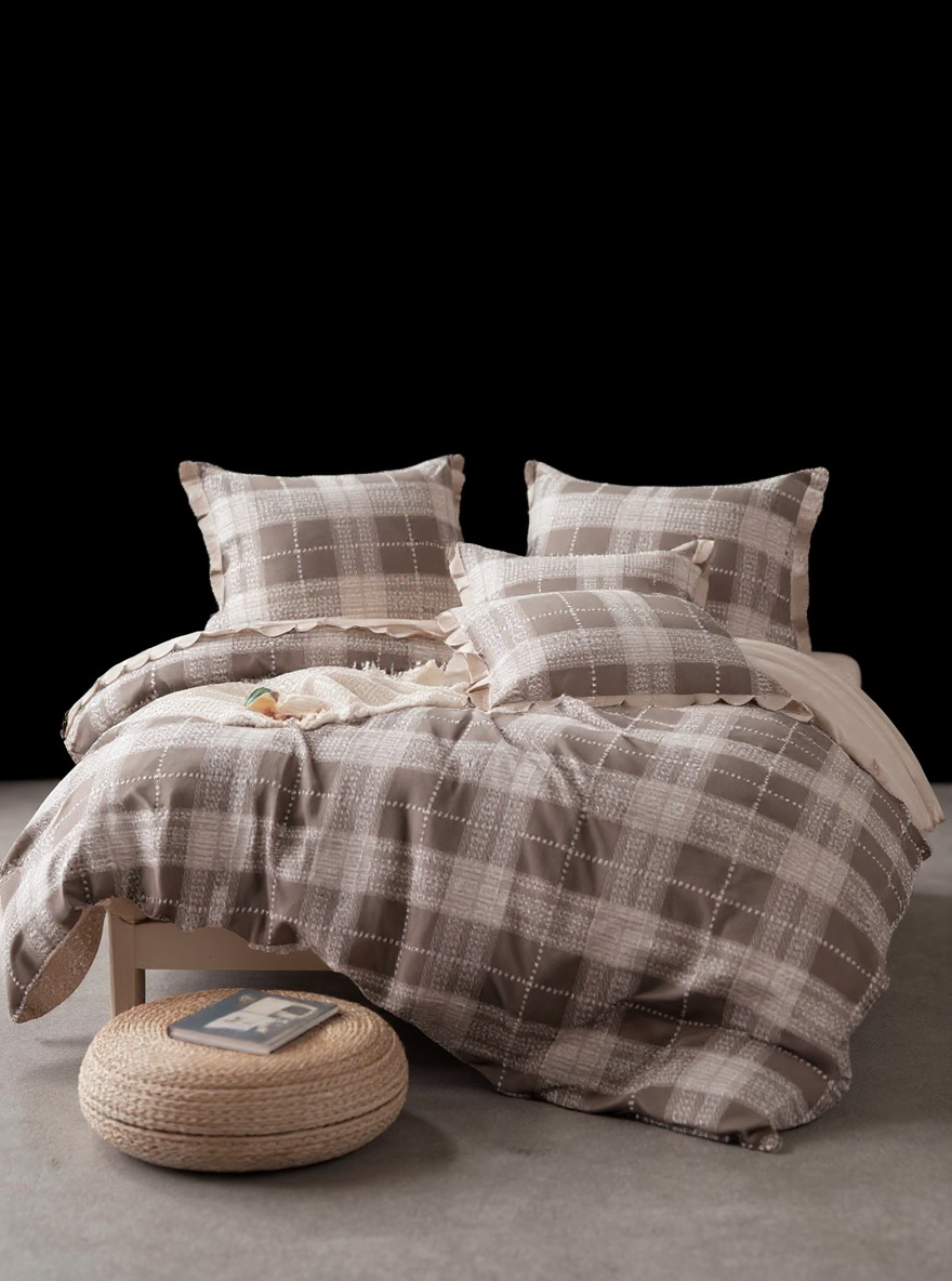 Sweet Checkered Duvet Cover Set - Yellow & Khaki Gingham With Flounce Trim - 100% Soft Polyester - Includes 1 Duvet & 1/2 Pillowcases (Multiple Sizes)