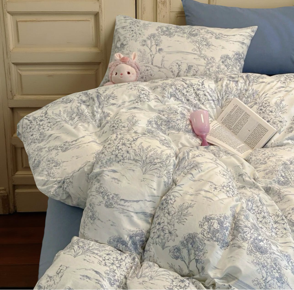 3pcs/Set, Vintage Ditsy Floral Romantic Princess Style Washed Duvet Cover Set (1 Duvet Cover + 2 Pillow Shams), Without Comforter & Pillows