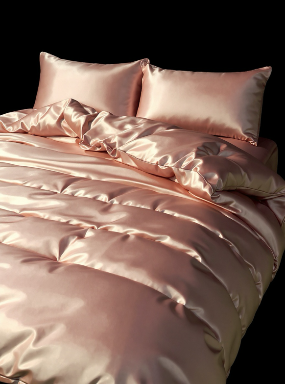 3pcs Premium Dusty Pink Silky Satin Duvet Cover Bedding Set, Soft Breatheable Wrink-Free Better For Sleep, Luxury Hotel Style, Gift For Mom Dad Friend, Quilt Comforter Duvet Cover*1 Pillowcase*2 Domitory Bedding Back School Bedding
