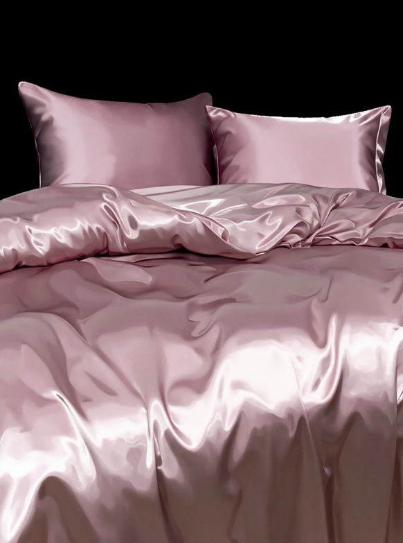 3pcs Premium Dusty Pink Silky Satin Duvet Cover Bedding Set, Soft Breatheable Wrink-Free Better For Sleep, Luxury Hotel Style, Gift For Mom Dad Friend, Quilt Comforter Duvet Cover*1 Pillowcase*2 Domitory Bedding Back School Bedding