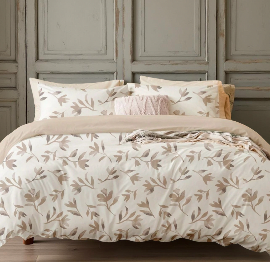 2/3pcs Khaki Leaf Printed Duvet Cover Set, Soft And Breathable, Chic Lovely Decorative Bed Sprea Bed Cover For Home Bedding And School Bedding Dorm Essentials, Perfectly Fits Twin Full King Queen All Size Bed