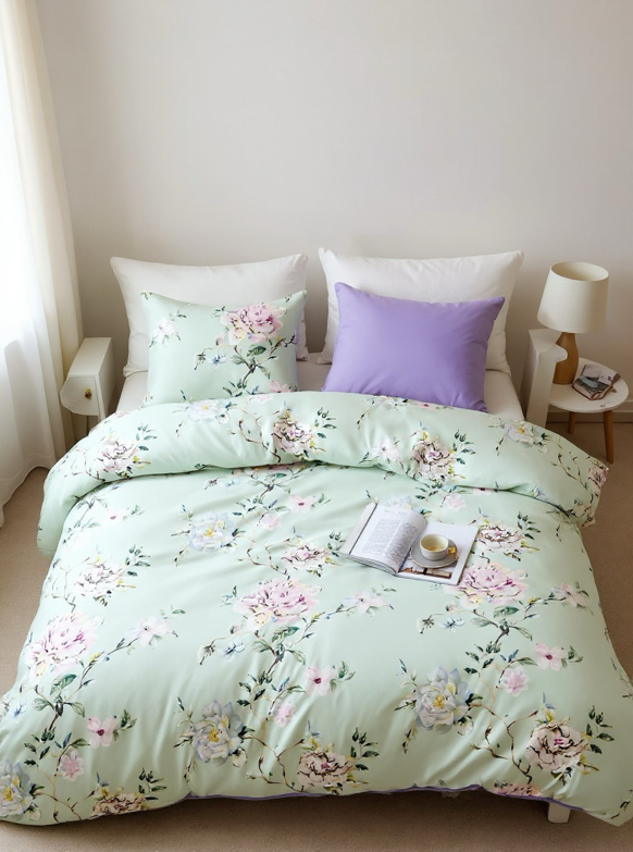 3pcs Set Floral Print Lilac Duvet Cover Bedding Set With Pillowcase, For Boys/Girls, Students, Dorm Room, Comfortable And Cozy For All Seasons