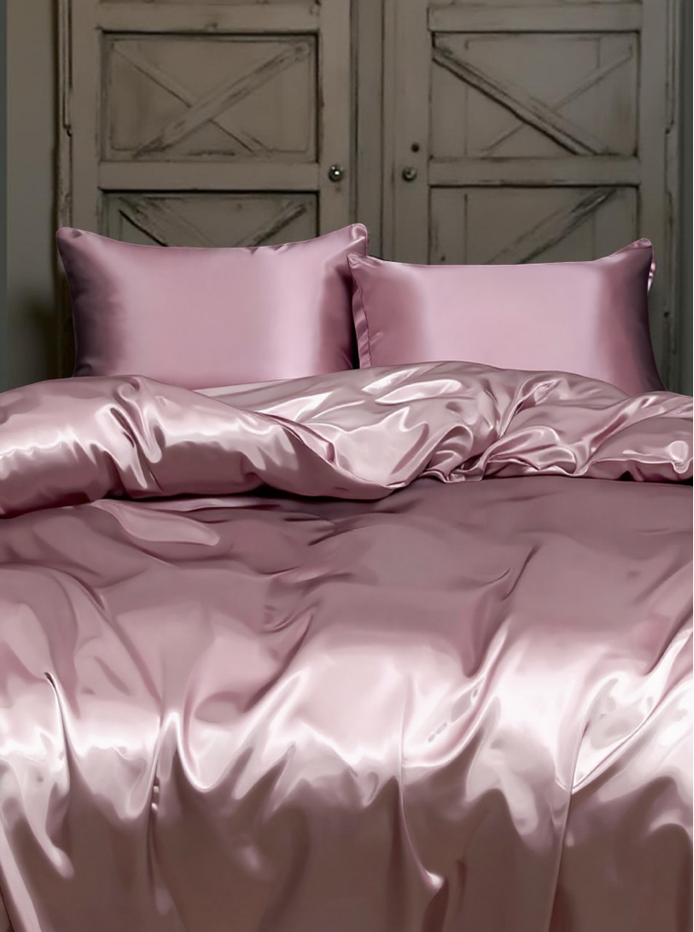3pcs Premium Dusty Pink Silky Satin Duvet Cover Bedding Set, Soft Breatheable Wrink-Free Better For Sleep, Luxury Hotel Style, Gift For Mom Dad Friend, Quilt Comforter Duvet Cover*1 Pillowcase*2 Domitory Bedding Back School Bedding