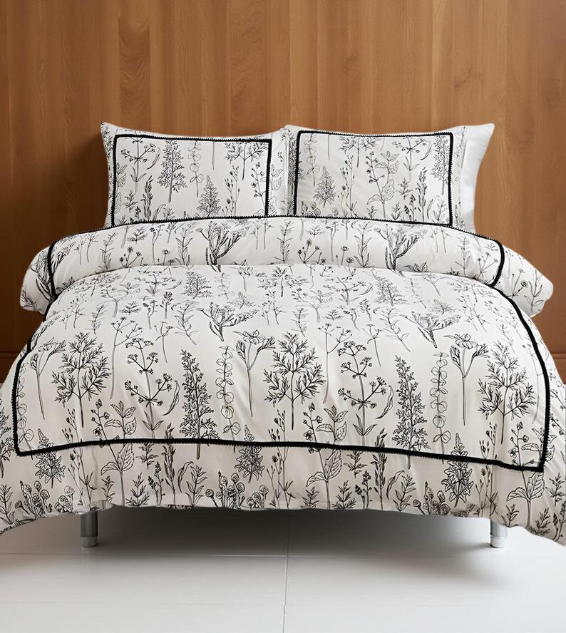 Floral Pom Pom Duvet Cover Set Boho Farmhouse Bedding Set 3 Pieces Mini Pom Poms Decor Flower Branches Comforter Cover Soft Microfiber Duvet Cover For Boys Girls 1 Duvet Cover 2 Pillowcases No Comforter For All Seasons
