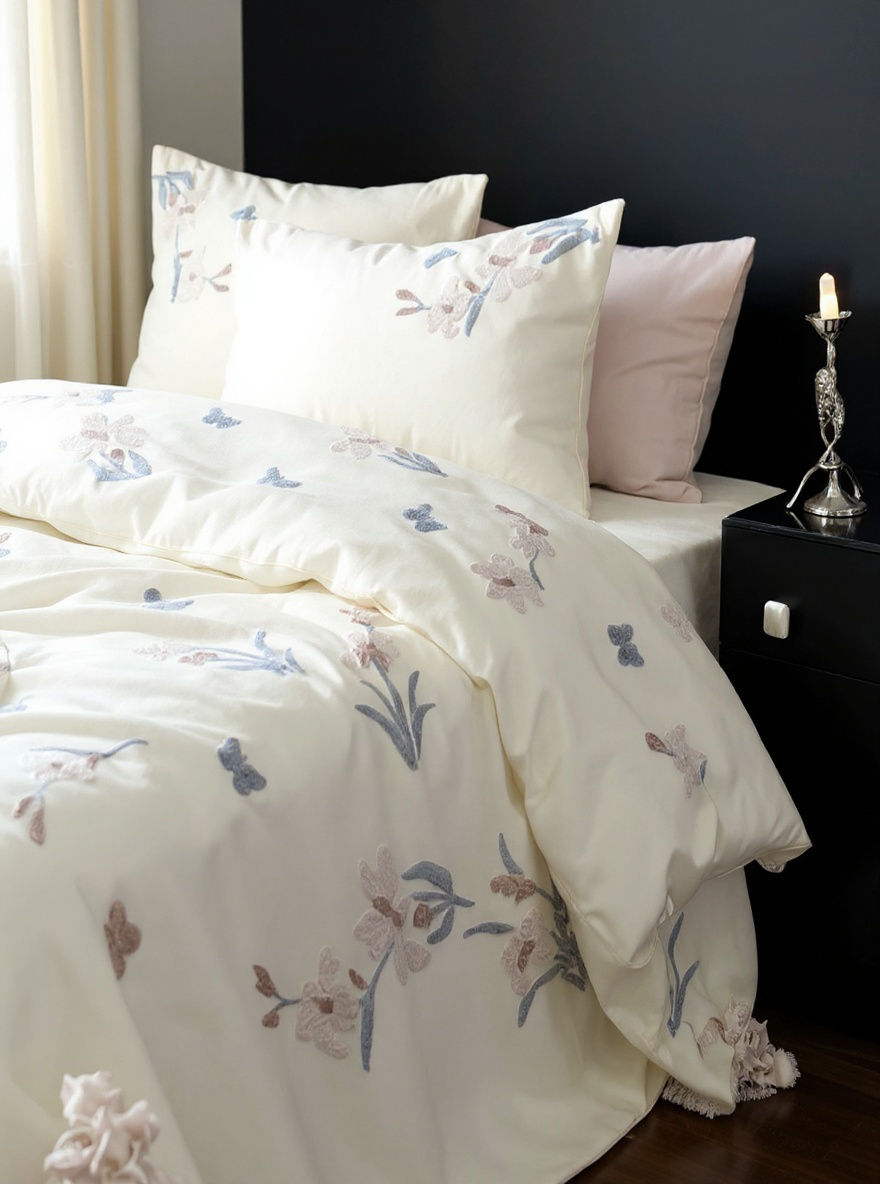3pcs Elegant Embroidered Orchid Duvet Cover Set (Without Filler)