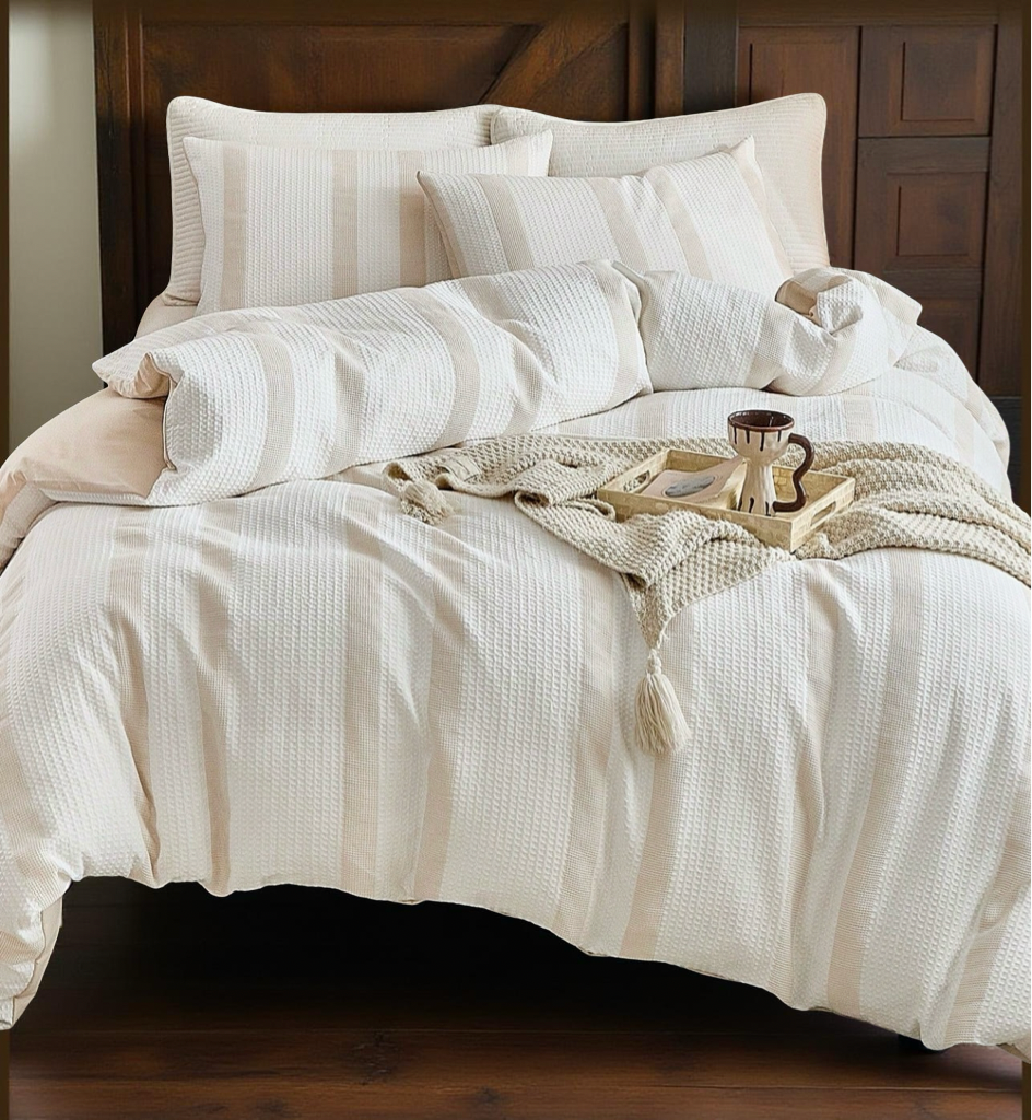 2/3pcs Khaki Waffle Polyester Duvet Cover Set, Stylish Modern Bedding Set For All Seasons, Soft, Breathable, Machine Washable (1 Duvet Cover + 1/2 Pillowcase)