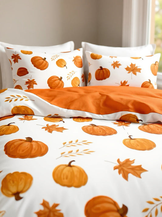 3pcs/Set Halloween Cute Ghost Pumpkin Digital Print Duvet Cover Set(1 Duvet Cover & 2 Pillowcase)Soft And Skin-Friendly Duvet Cover Bedding Set For Home, All Season Bed Sheets Set Halloween Gift