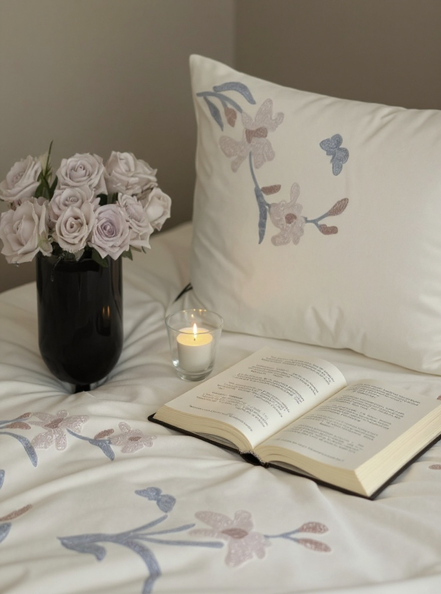 3pcs Elegant Embroidered Orchid Duvet Cover Set (Without Filler)