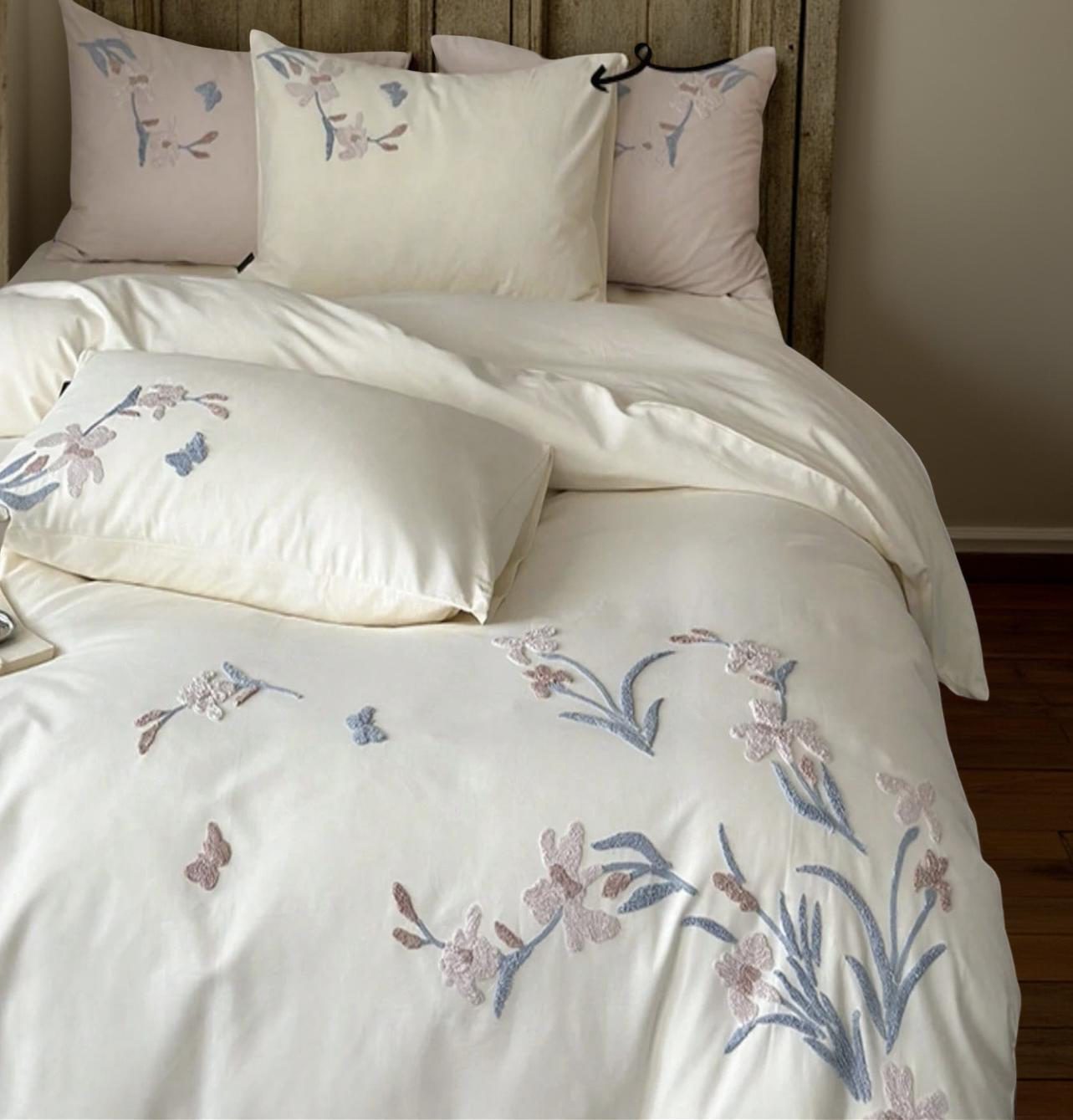 3pcs Elegant Embroidered Orchid Duvet Cover Set (Without Filler)
