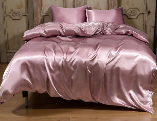 3pcs Premium Dusty Pink Silky Satin Duvet Cover Bedding Set, Soft Breatheable Wrink-Free Better For Sleep, Luxury Hotel Style, Gift For Mom Dad Friend, Quilt Comforter Duvet Cover*1 Pillowcase*2 Domitory Bedding Back School Bedding