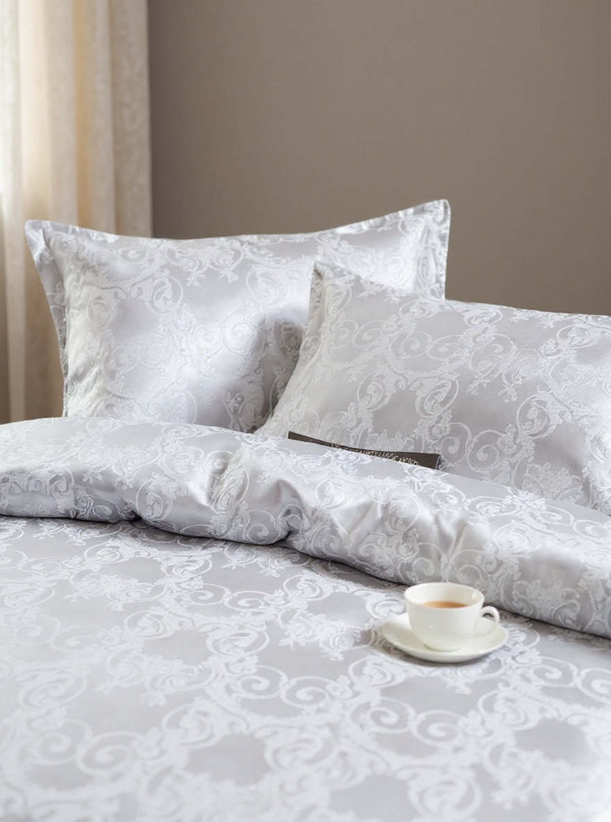 1set Jacquard Satin Duvet Cover Set, 3pcs (1 Duvet Cover + 2 Pillowcases), Soft And Comfortable, Suitable For Bedroom And Living Room, Coreless