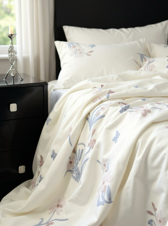 3pcs Elegant Embroidered Orchid Duvet Cover Set (Without Filler)