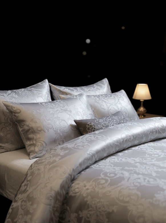 1set Jacquard Satin Duvet Cover Set, 3pcs (1 Duvet Cover + 2 Pillowcases), Soft And Comfortable, Suitable For Bedroom And Living Room, Coreless