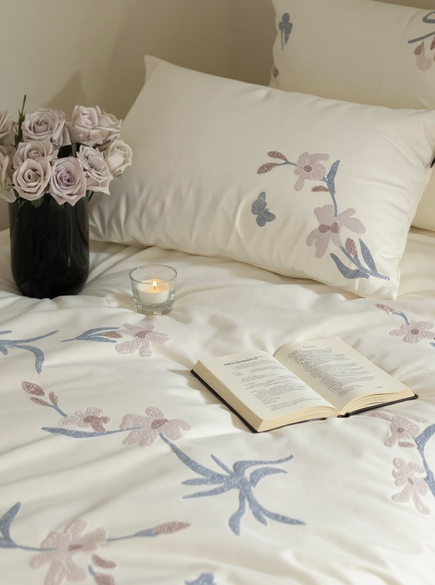 3pcs Elegant Embroidered Orchid Duvet Cover Set (Without Filler)