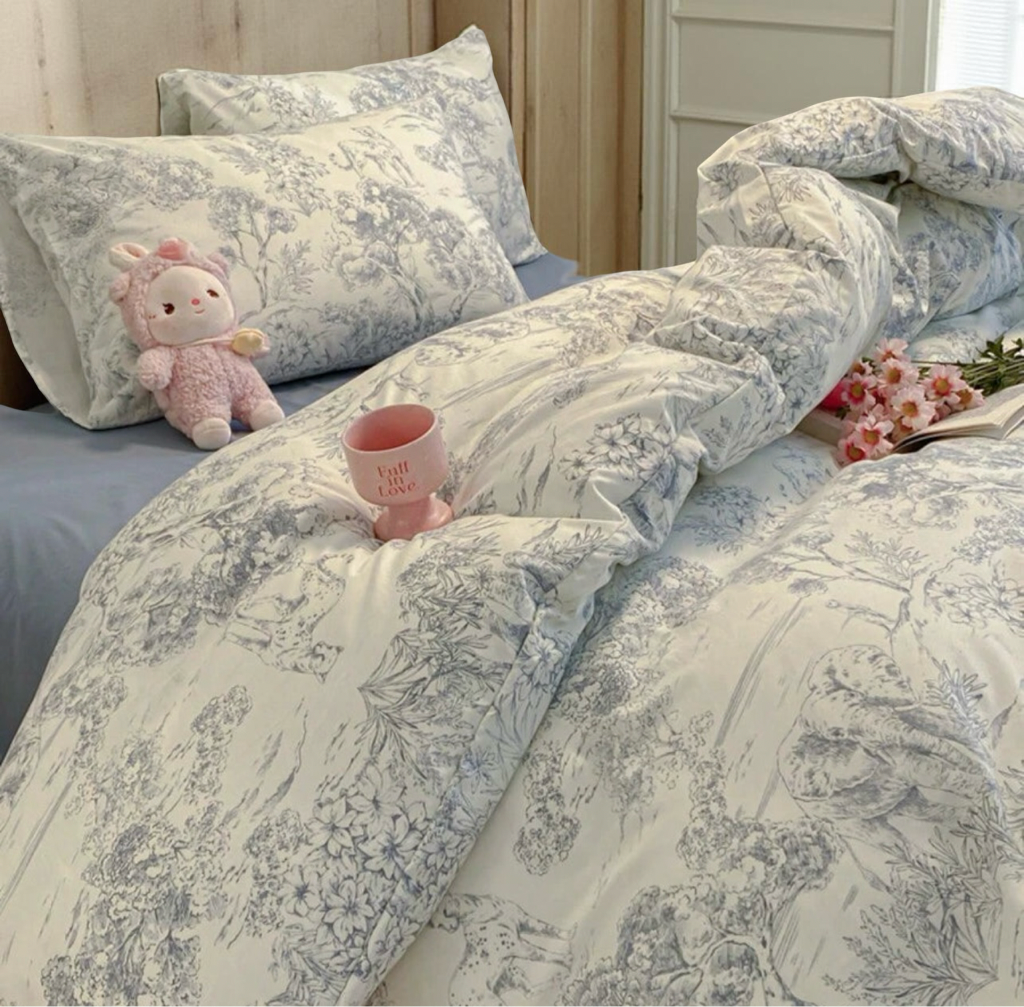 3pcs/Set, Vintage Ditsy Floral Romantic Princess Style Washed Duvet Cover Set (1 Duvet Cover + 2 Pillow Shams), Without Comforter & Pillows