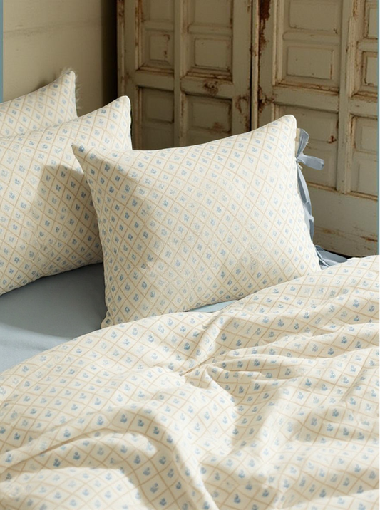 4pcs Natural Floral Printed Bedding Set For Girls' Room, Clean, Fresh, Soft, Four Seasons, Includes Duvet Cover, Bed Sheet, And 2 Pillowcases With Bowknot Decor