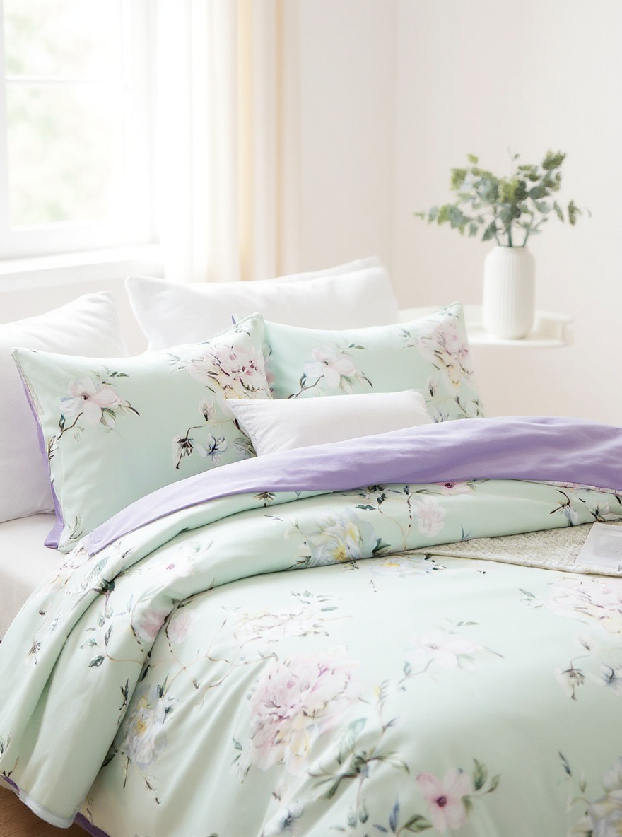 3pcs Set Floral Print Lilac Duvet Cover Bedding Set With Pillowcase, For Boys/Girls, Students, Dorm Room, Comfortable And Cozy For All Seasons