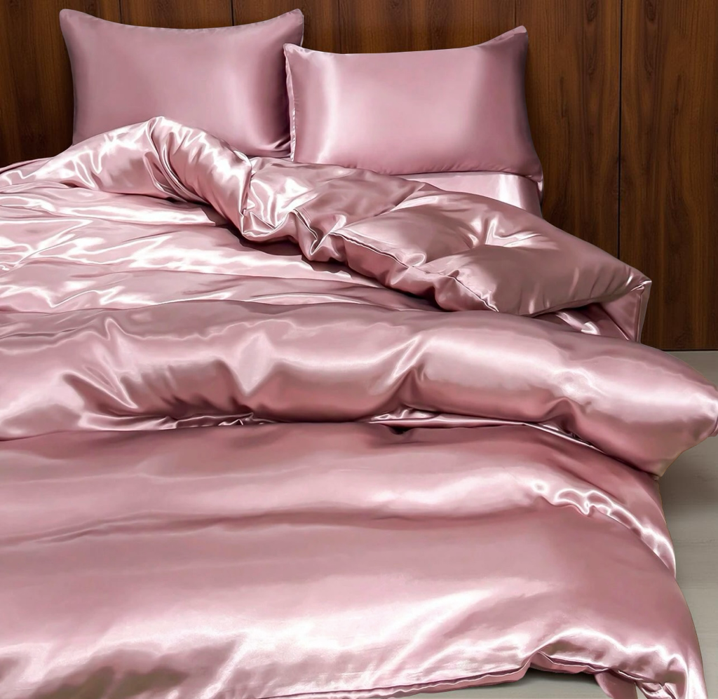 3pcs Premium Dusty Pink Silky Satin Duvet Cover Bedding Set, Soft Breatheable Wrink-Free Better For Sleep, Luxury Hotel Style, Gift For Mom Dad Friend, Quilt Comforter Duvet Cover*1 Pillowcase*2 Domitory Bedding Back School Bedding
