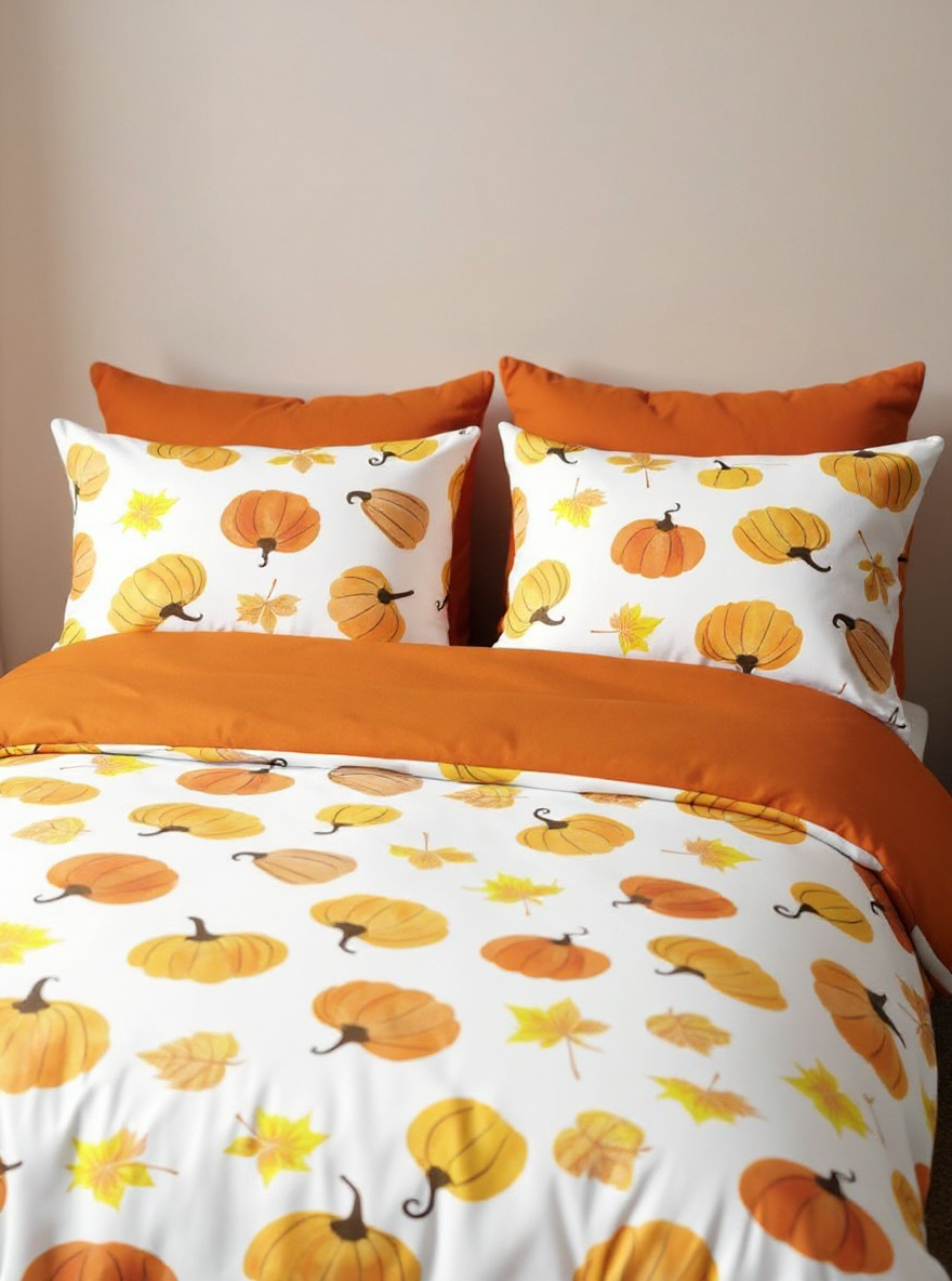 3pcs/Set Halloween Maple Leaves Pumpkin Digital Print Duvet Cover Set(1 Duvet Cover & 2 Pillowcase)Soft And Skin-Friendly Duvet Cover Bedding Set For Home, All Season Bed Sheets Set Halloween Gift