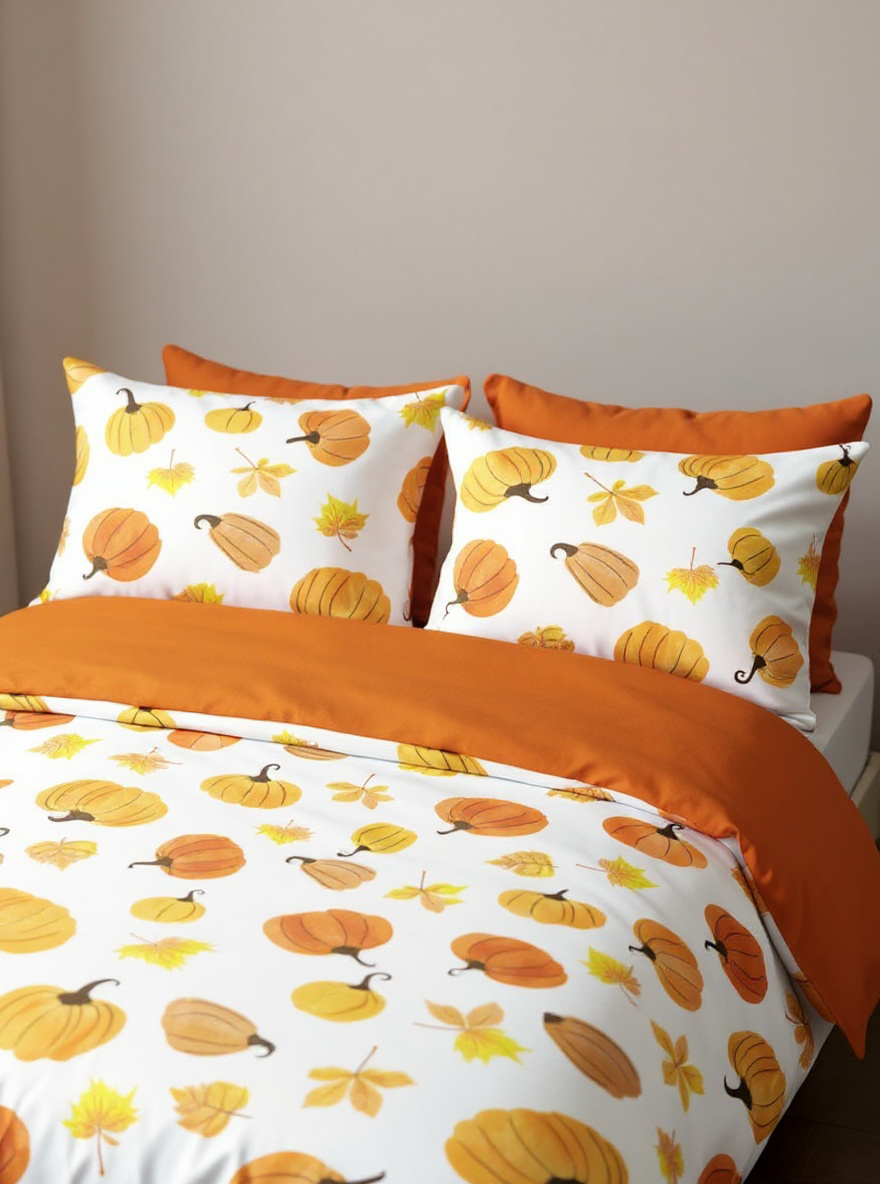 3pcs/Set Halloween Maple Leaves Pumpkin Digital Print Duvet Cover Set(1 Duvet Cover & 2 Pillowcase)Soft And Skin-Friendly Duvet Cover Bedding Set For Home, All Season Bed Sheets Set Halloween Gift