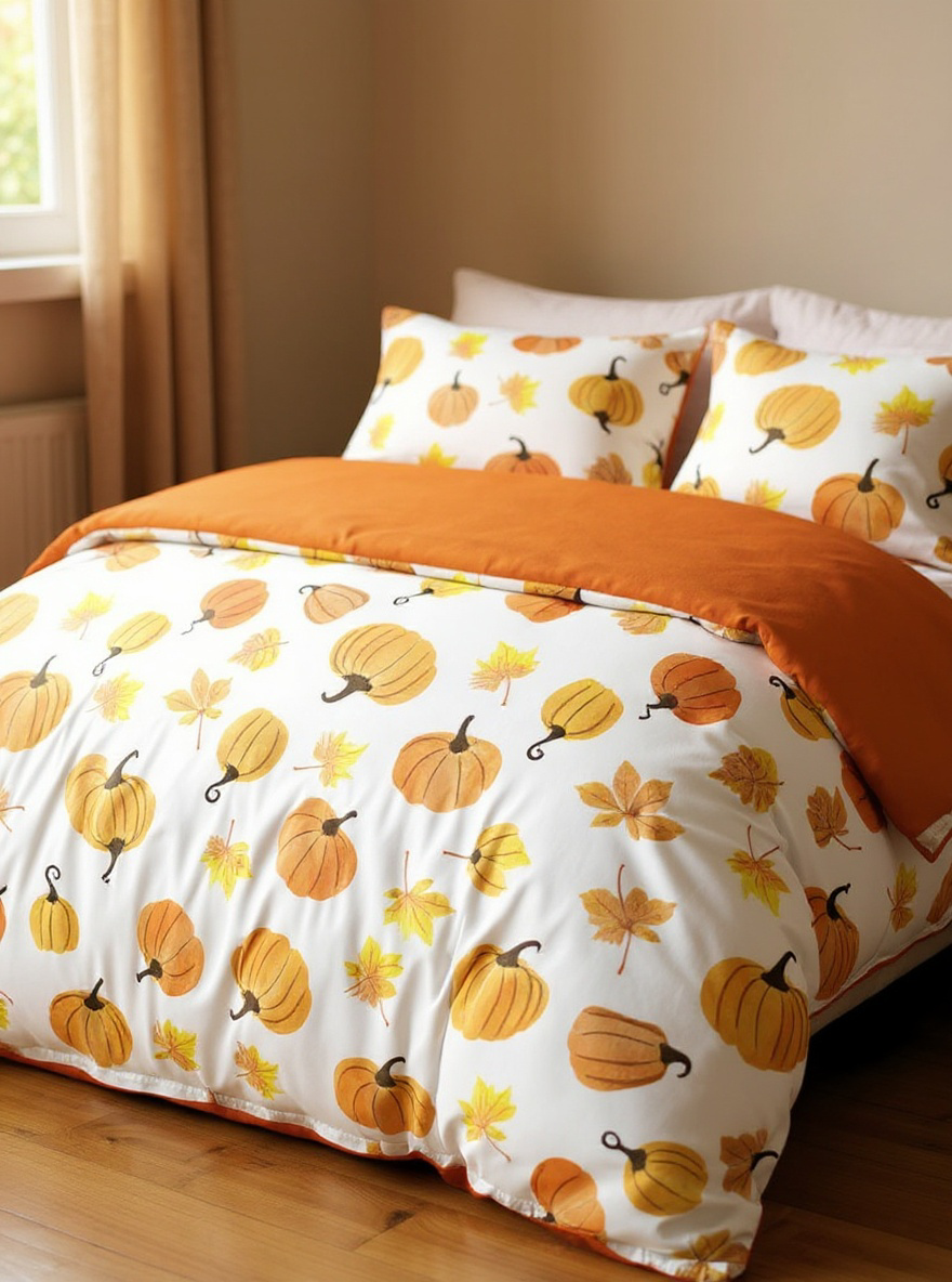 3pcs/Set Halloween Maple Leaves Pumpkin Digital Print Duvet Cover Set(1 Duvet Cover & 2 Pillowcase)Soft And Skin-Friendly Duvet Cover Bedding Set For Home, All Season Bed Sheets Set Halloween Gift