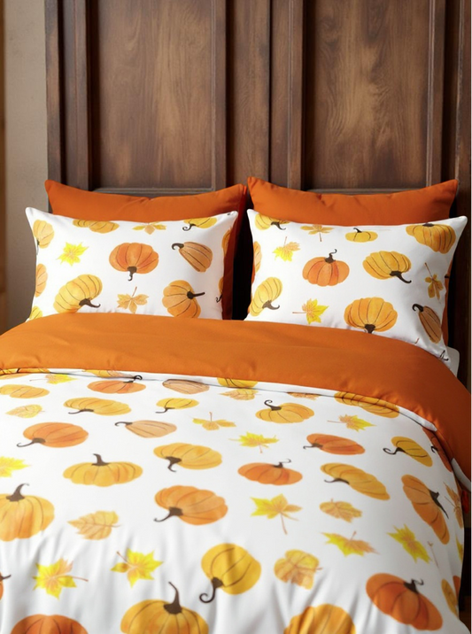 3pcs/Set Halloween Maple Leaves Pumpkin Digital Print Duvet Cover Set(1 Duvet Cover & 2 Pillowcase)Soft And Skin-Friendly Duvet Cover Bedding Set For Home, All Season Bed Sheets Set Halloween Gift