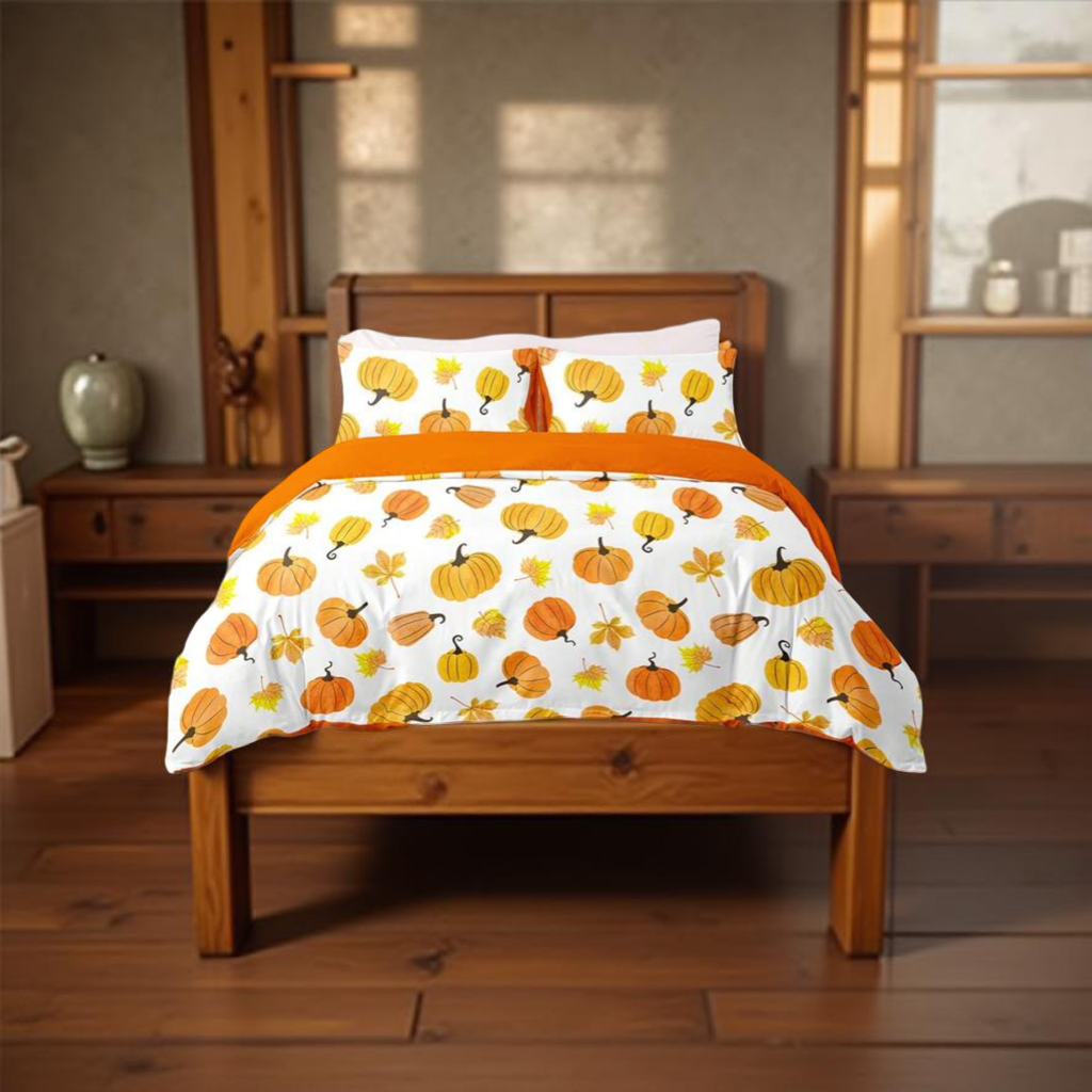 3pcs/Set Halloween Maple Leaves Pumpkin Digital Print Duvet Cover Set(1 Duvet Cover & 2 Pillowcase)Soft And Skin-Friendly Duvet Cover Bedding Set For Home, All Season Bed Sheets Set Halloween Gift