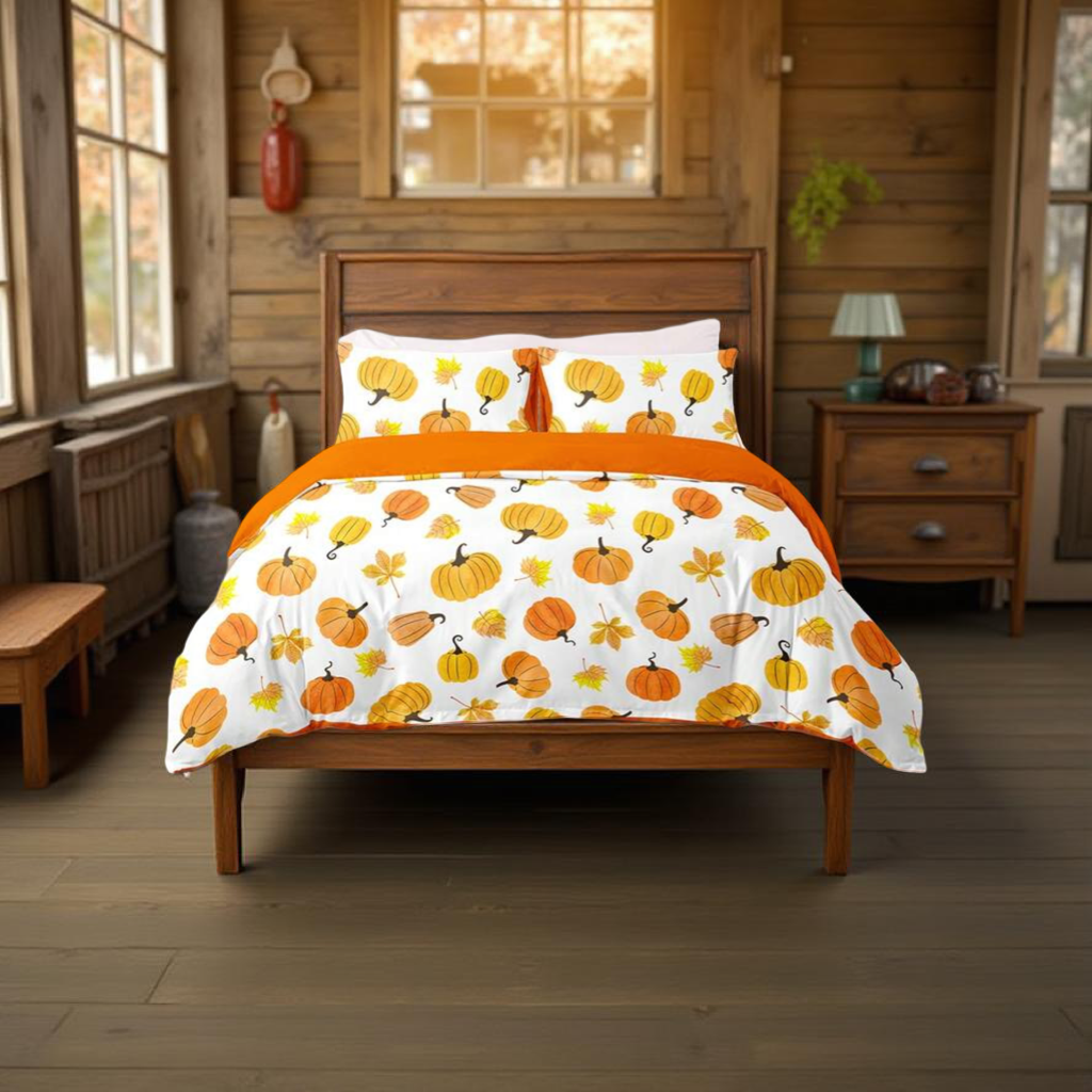 3pcs/Set Halloween Maple Leaves Pumpkin Digital Print Duvet Cover Set(1 Duvet Cover & 2 Pillowcase)Soft And Skin-Friendly Duvet Cover Bedding Set For Home, All Season Bed Sheets Set Halloween Gift