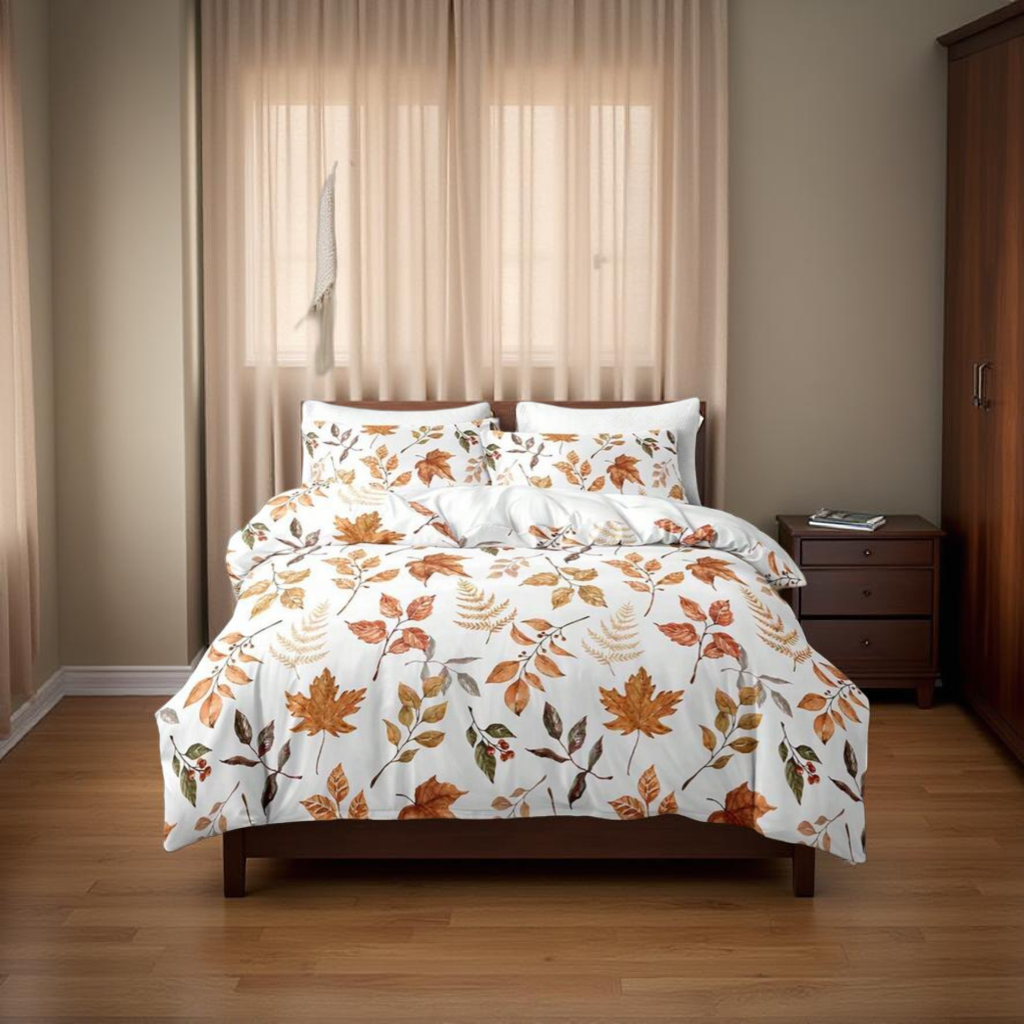 3pcs/Set Halloween Maple Leaves Pumpkin Digital Print Duvet Cover Set(1 Duvet Cover & 2 Pillowcase)Soft And Skin-Friendly Duvet Cover Bedding Set For Home, All Season Bed Sheets Set Halloween Gift